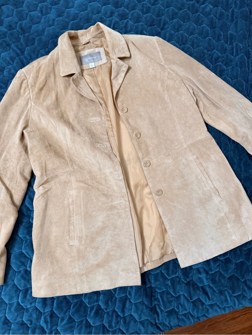 croft & barrow Beige Large Leather Suede 100% Button-Front Blazer 90’s Vintage